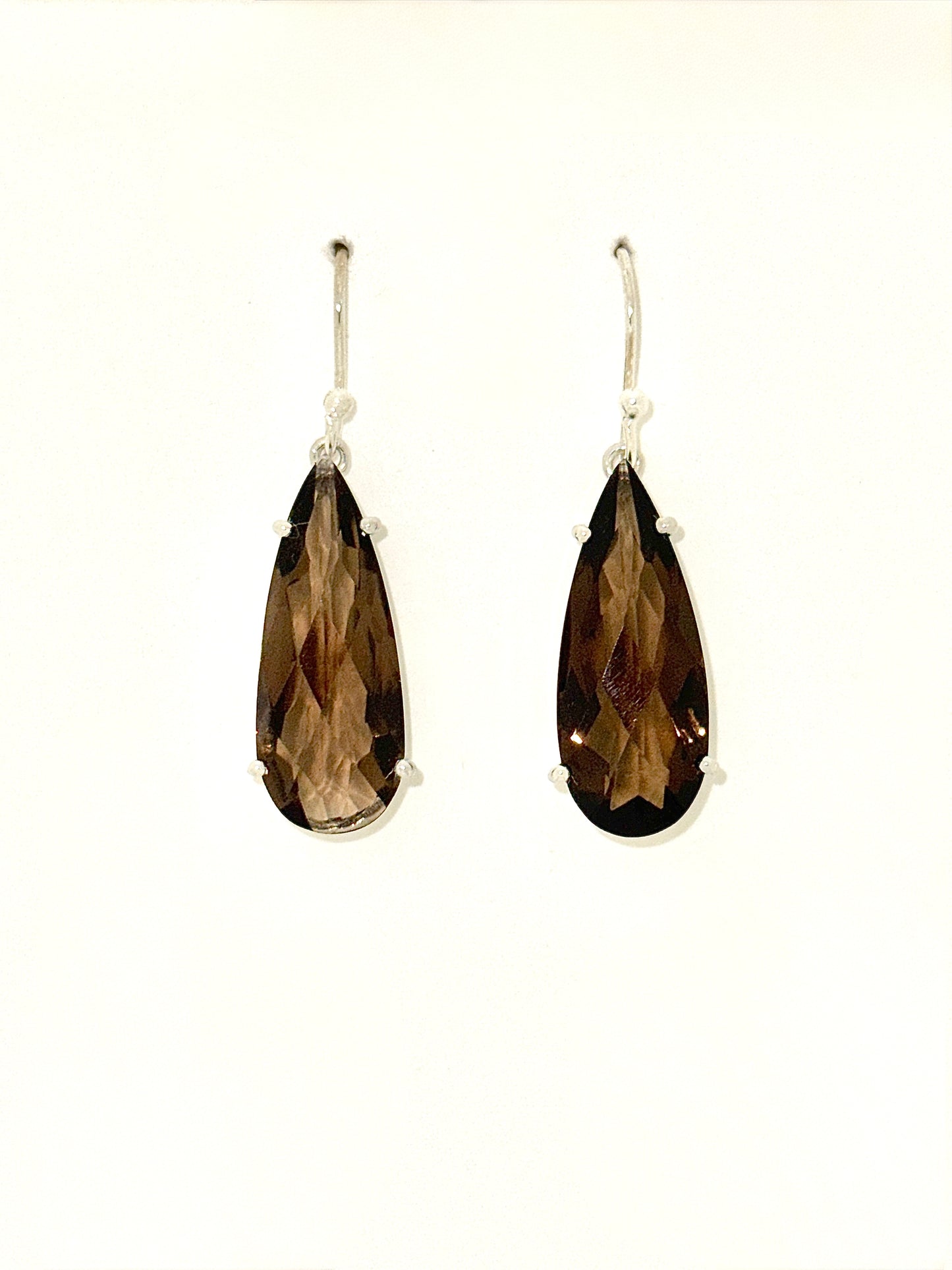 Smokey Quartz Earrings with Faceted Stones, Teardrop
