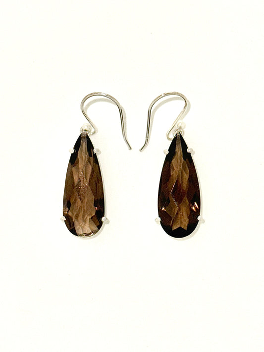 Smokey Quartz Earrings with Faceted Stones, Teardrop