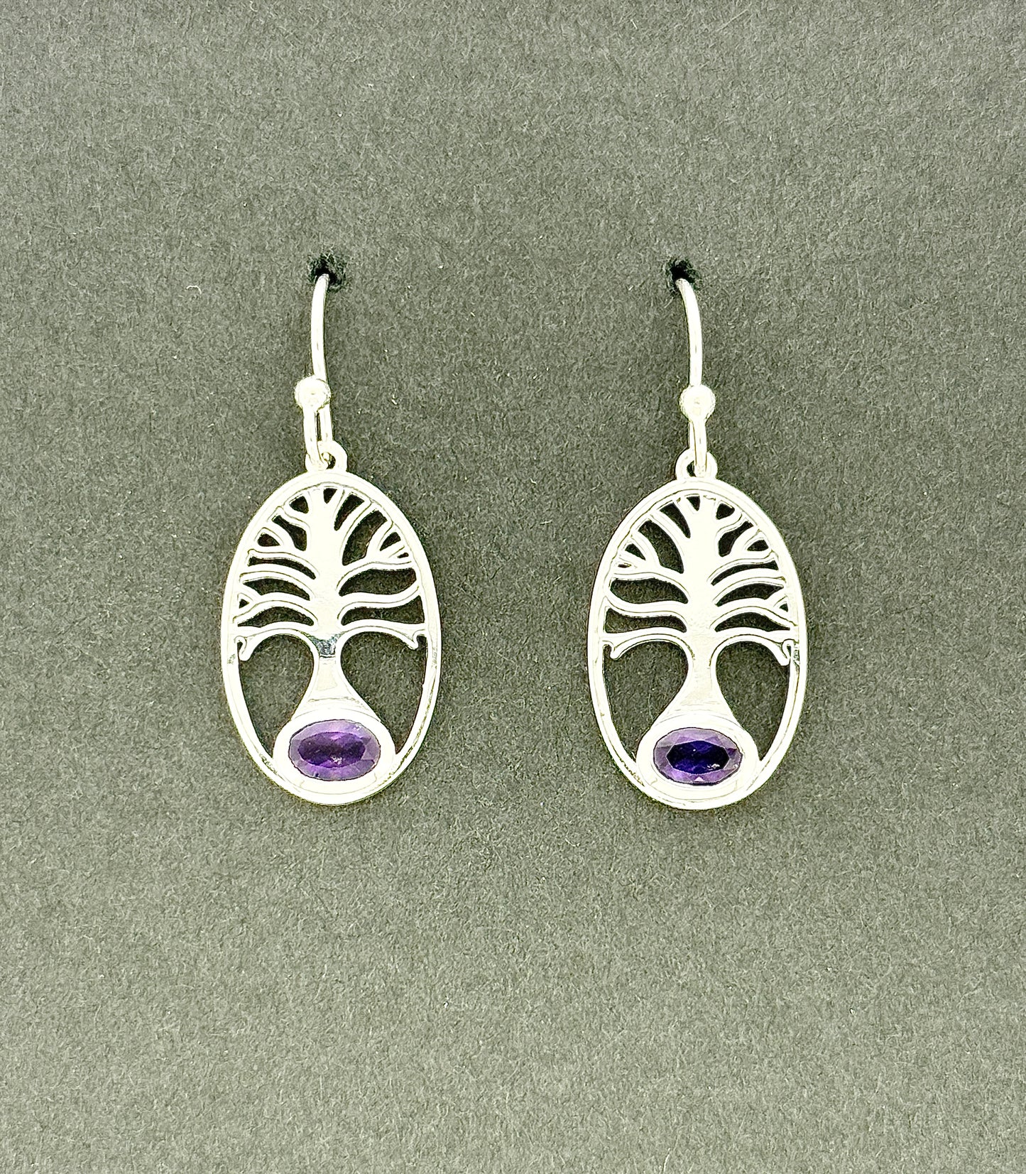 Amethyst Earrings with Faceted Stones Tree of Life