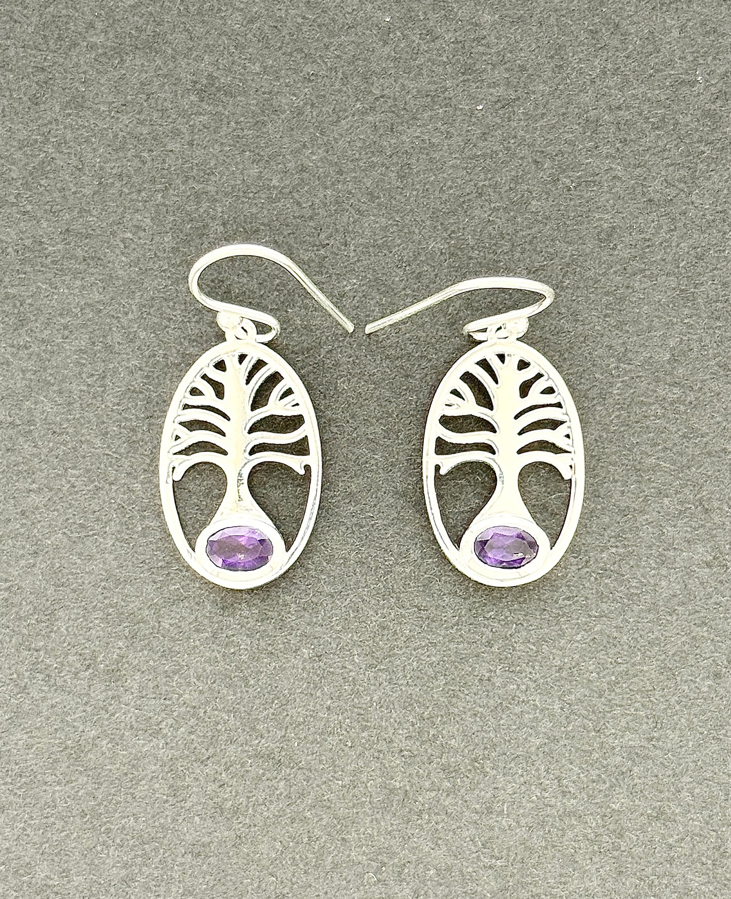 Amethyst Earrings with Faceted Stones Tree of Life