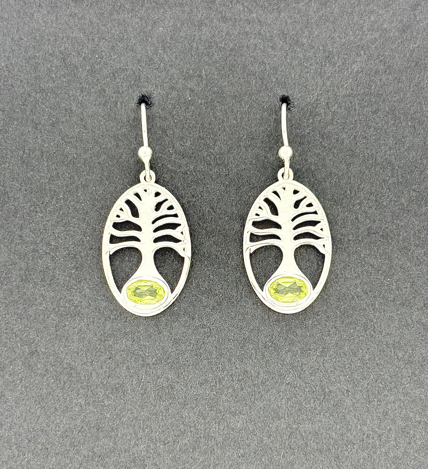Peridot Earrings with Faceted Stones, Tree of Life