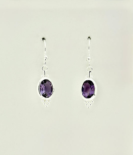 Amethyst Earrings with Faceted Stones