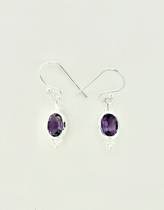 Amethyst Earrings with Faceted Stones
