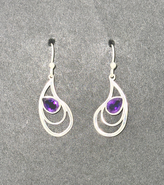 Amethyst Earrings with Faceted Stones, Layered Teardrop