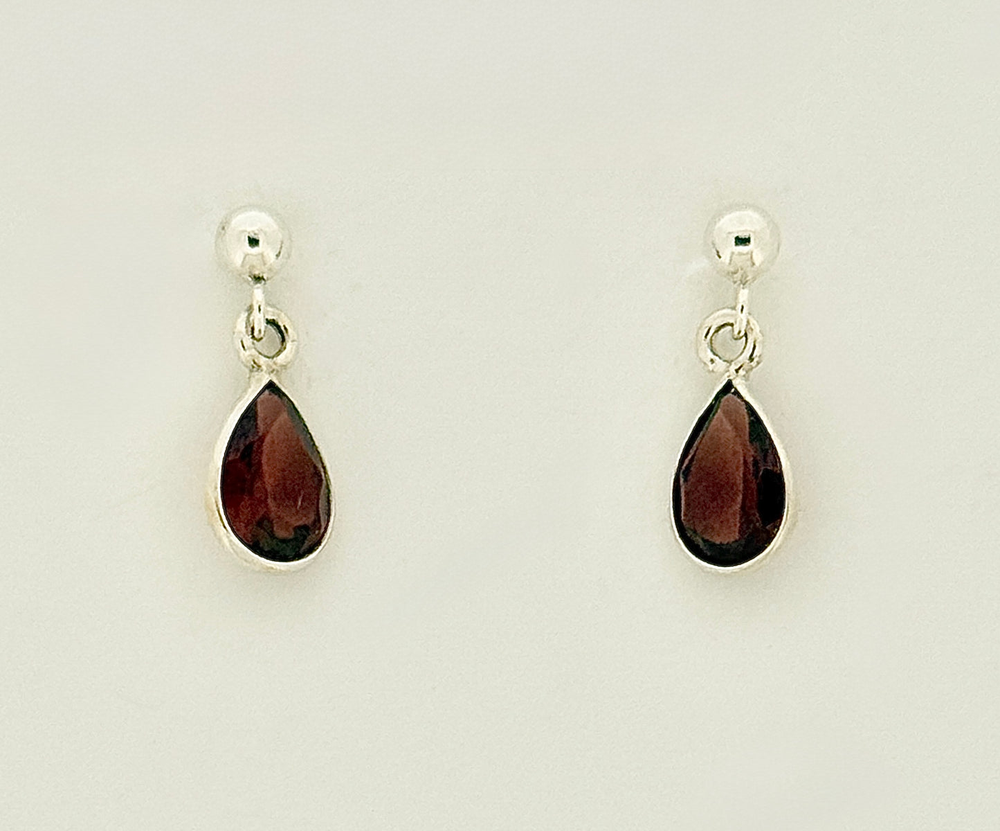 Garnet Earrings with Faceted Stones, Ball-and-post