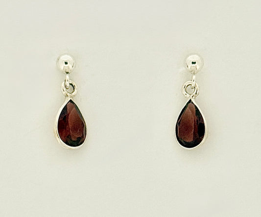 Garnet Earrings with Faceted Stones, Ball-and-post