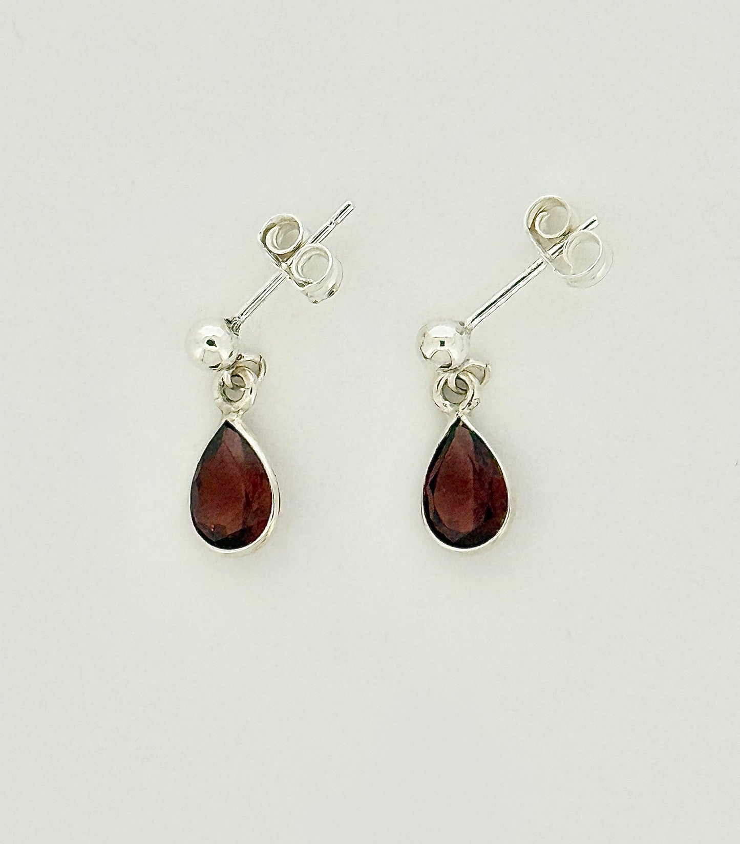 Garnet Earrings with Faceted Stones, Ball-and-post