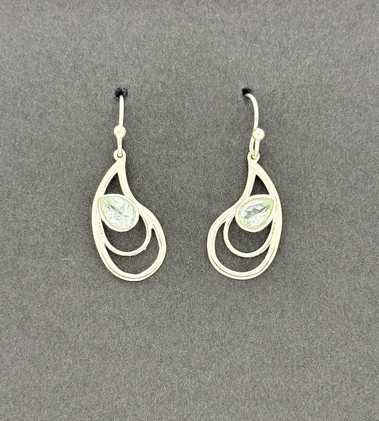 Blue Topaz Earrings with Faceted Stones, Layered Teardrop