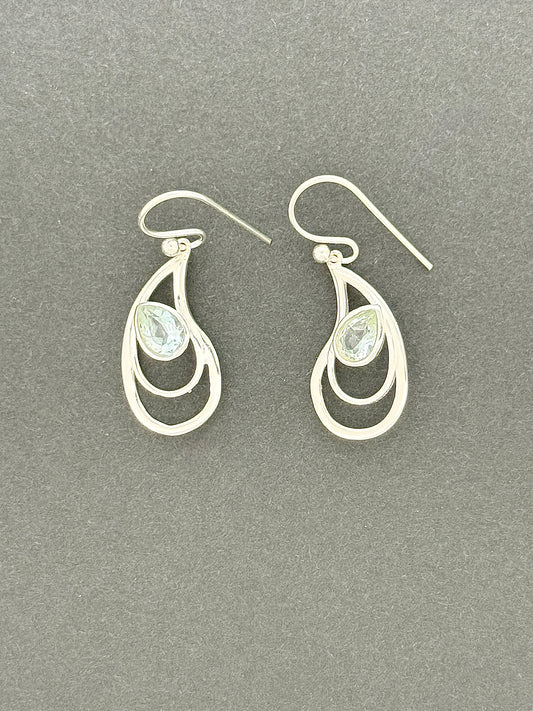 Blue Topaz Earrings with Faceted Stones, Layered Teardrop