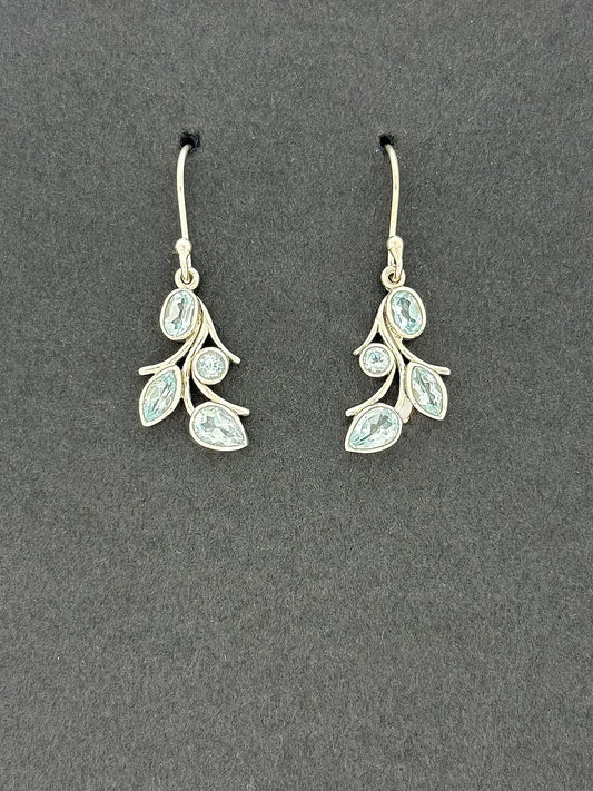 Blue Topaz Earrings with Faceted Stones, Falling Leaves