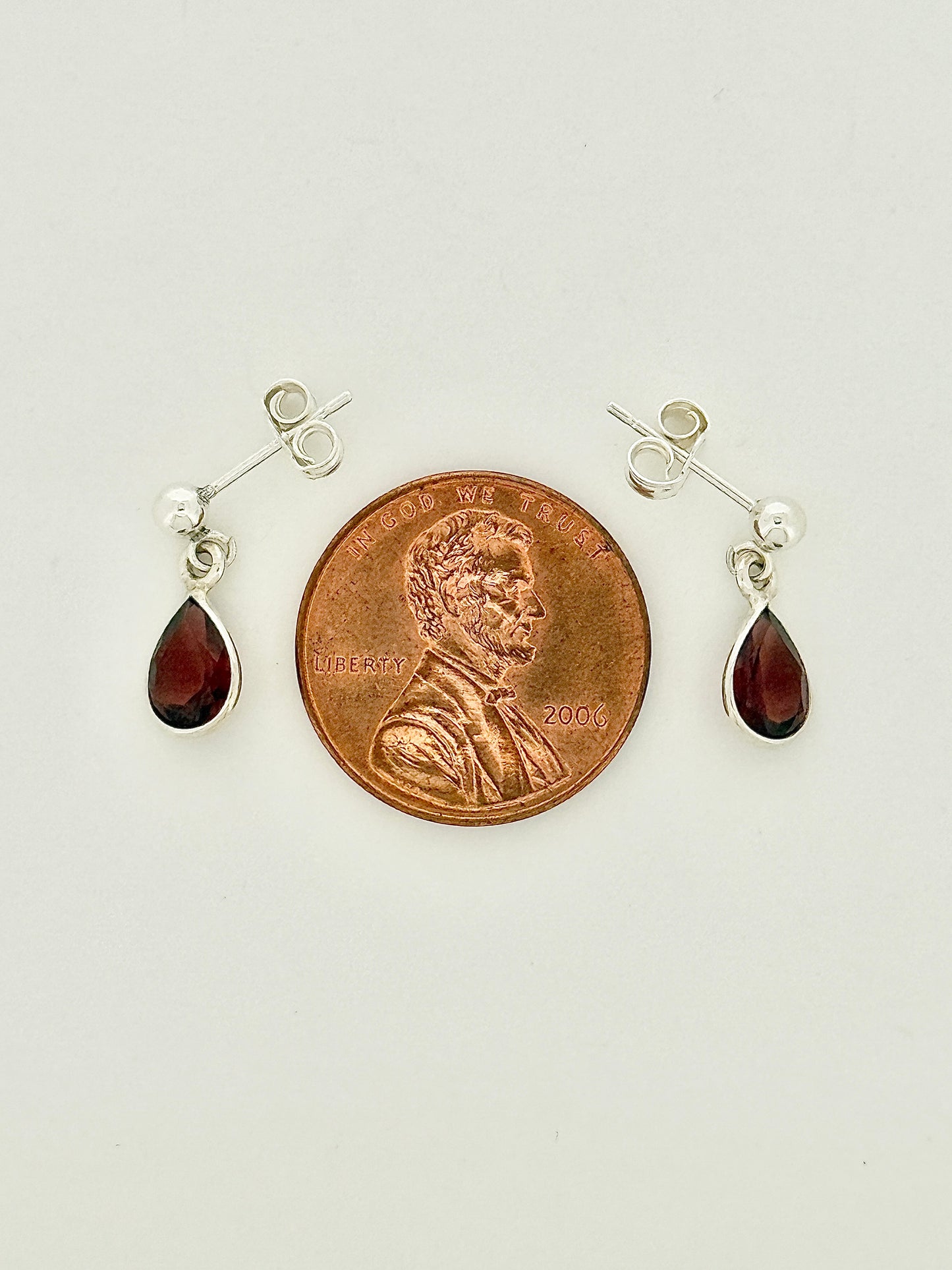 Garnet Earrings with Faceted Stones, Ball-and-post