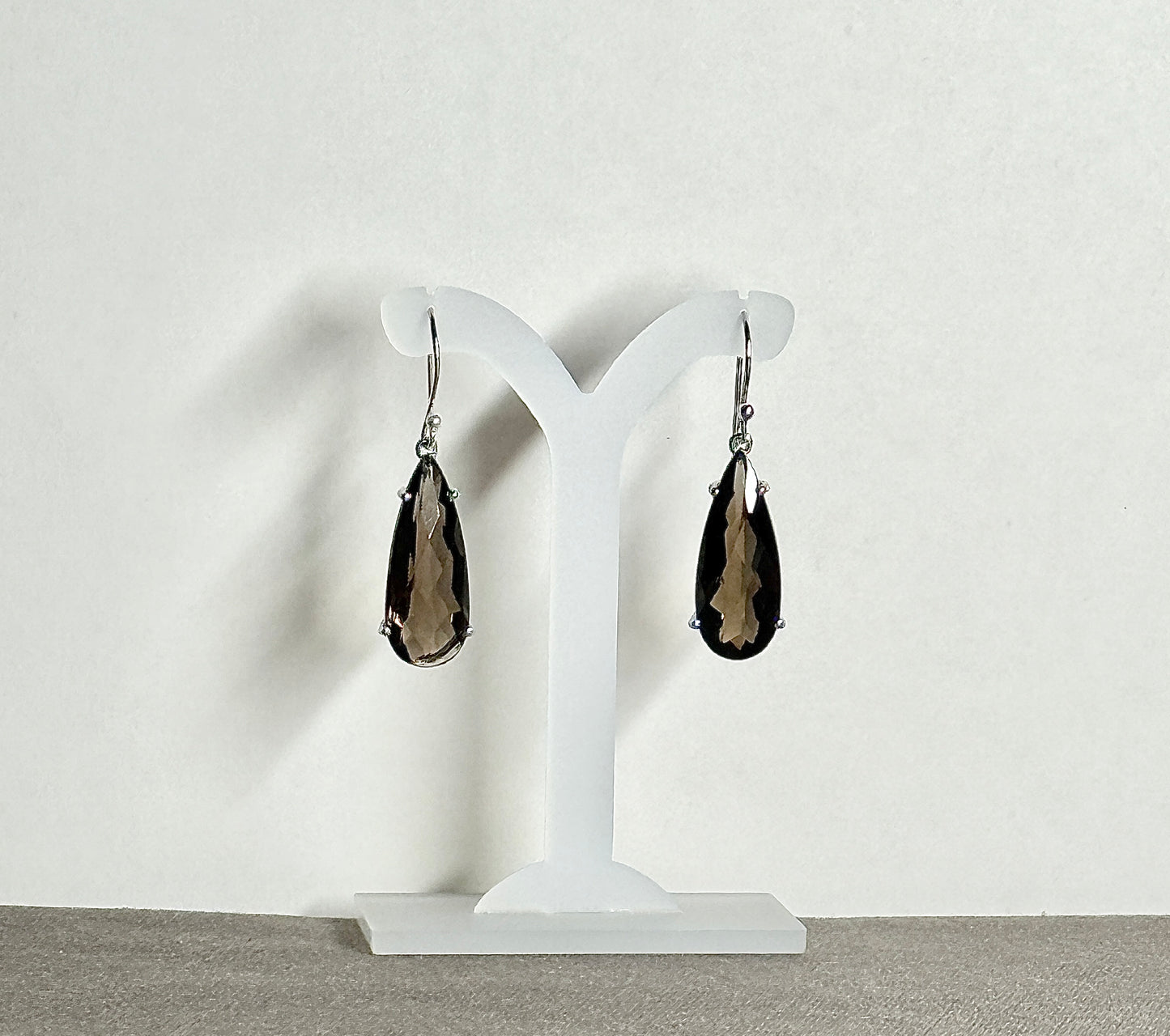 Smokey Quartz Earrings with Faceted Stones, Teardrop