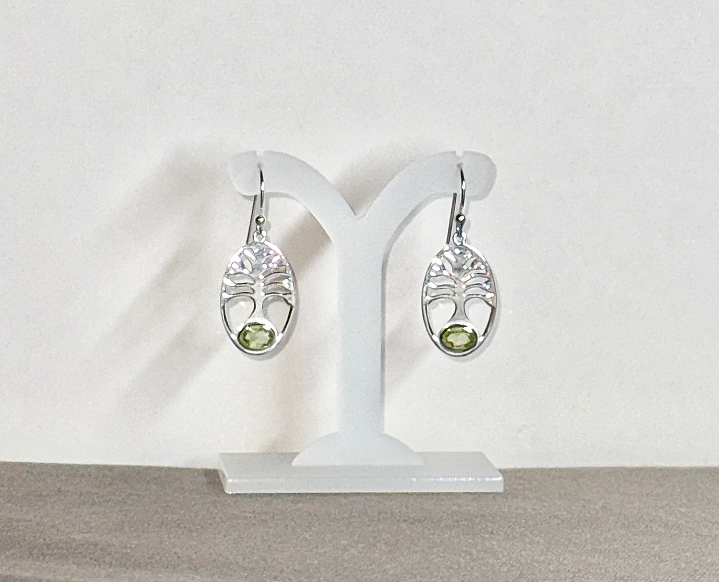 Peridot Earrings with Faceted Stones, Tree of Life